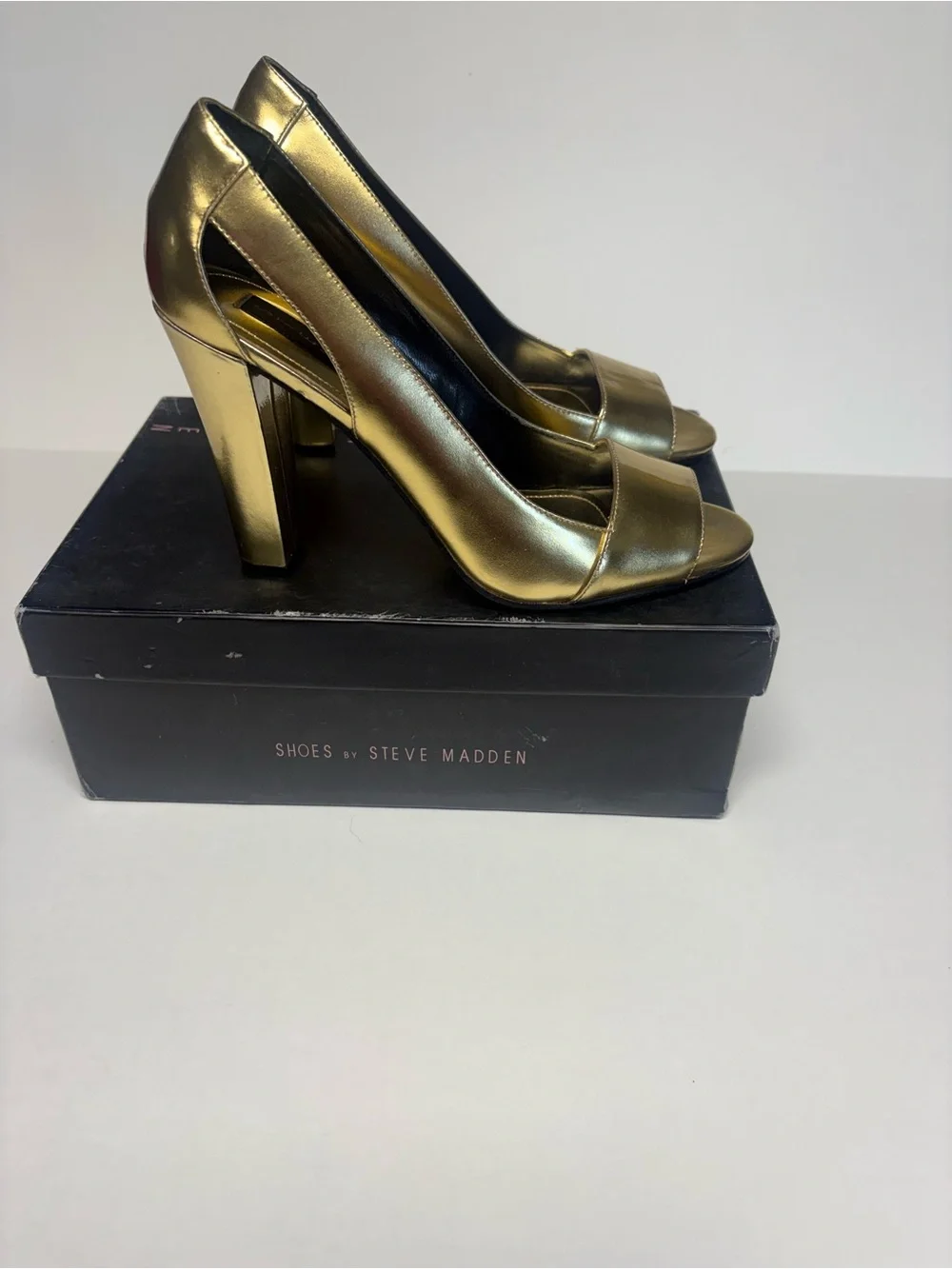 Steven By Steve Madden Gold Patent Open-Toe Heels
